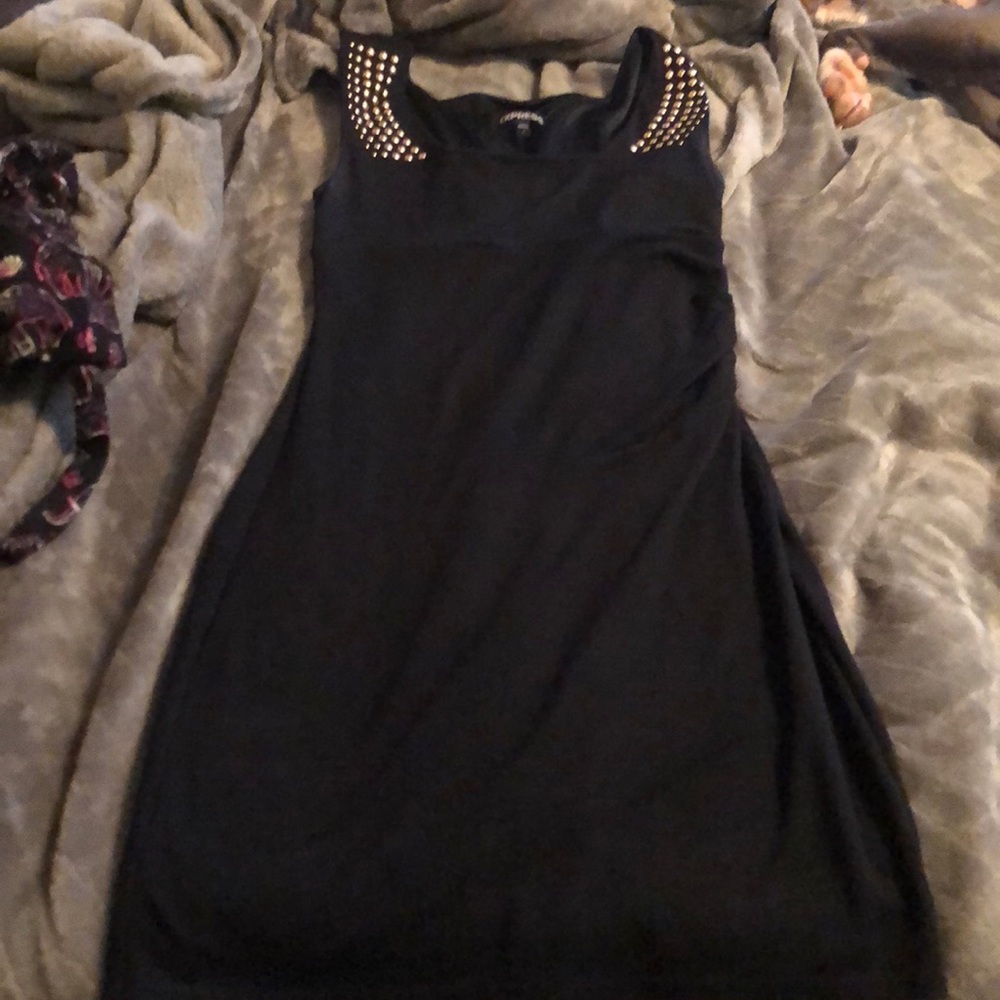 Sexy Black Express dress gold accents